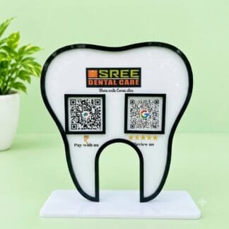 White Dental Shape 2 QR code Stand with Black frame